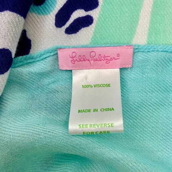 New Lilly Pulitzer Lillian Scarf Bright Navy Leopard Get Spotted Wrap Cover Up - Picture 5 of 16